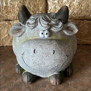 Gray Ceramic Cow Figurine